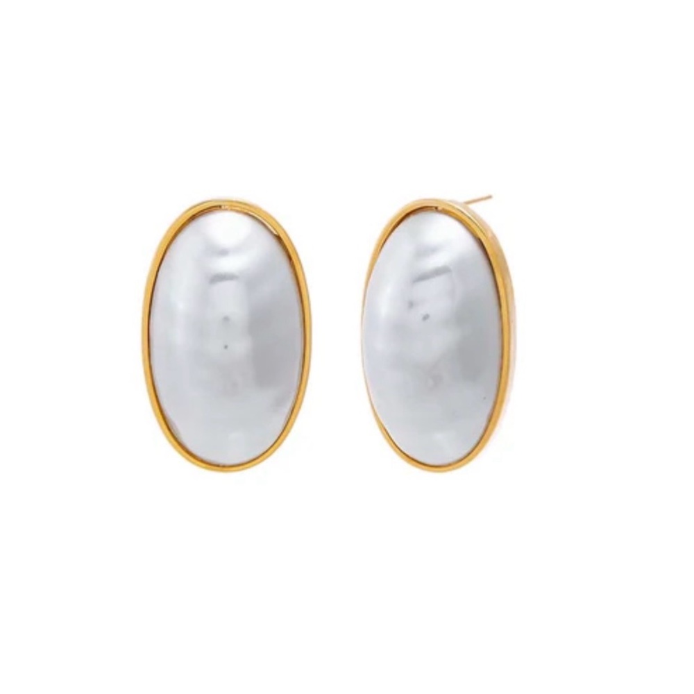 Adina Eden Oval Faux Pearl Stud Earring NWT